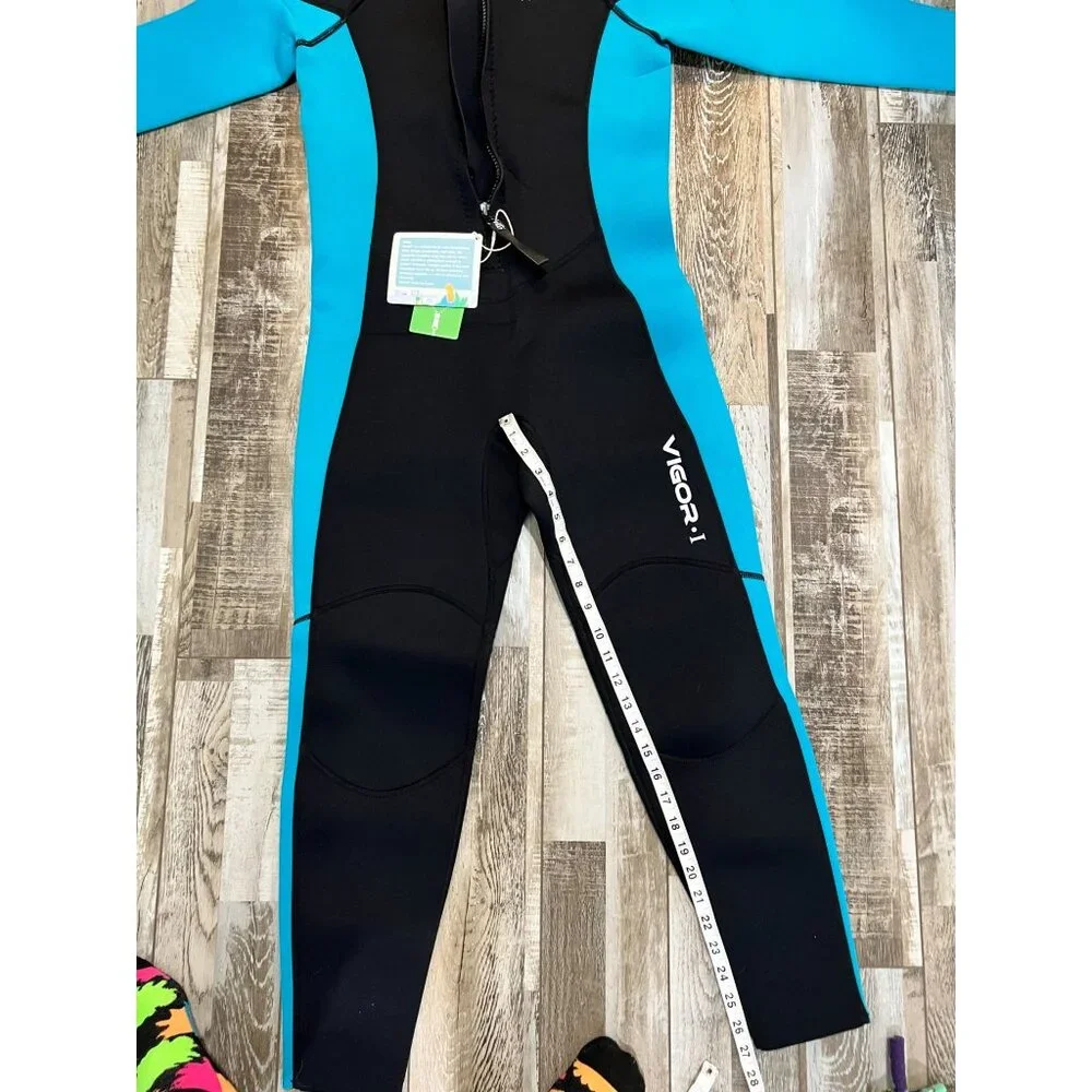 Kids' Wet Suit, long sleeve,Teal & Black One-Piece Swimsuit front zipper